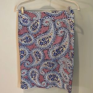 JCrew No. 2 Pencil Skirt. Multi-Colored Paisley Print.
